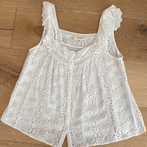 (New!!) LUCKY BRAND eyelet crop babydoll style top MED - Picture 6 of 14